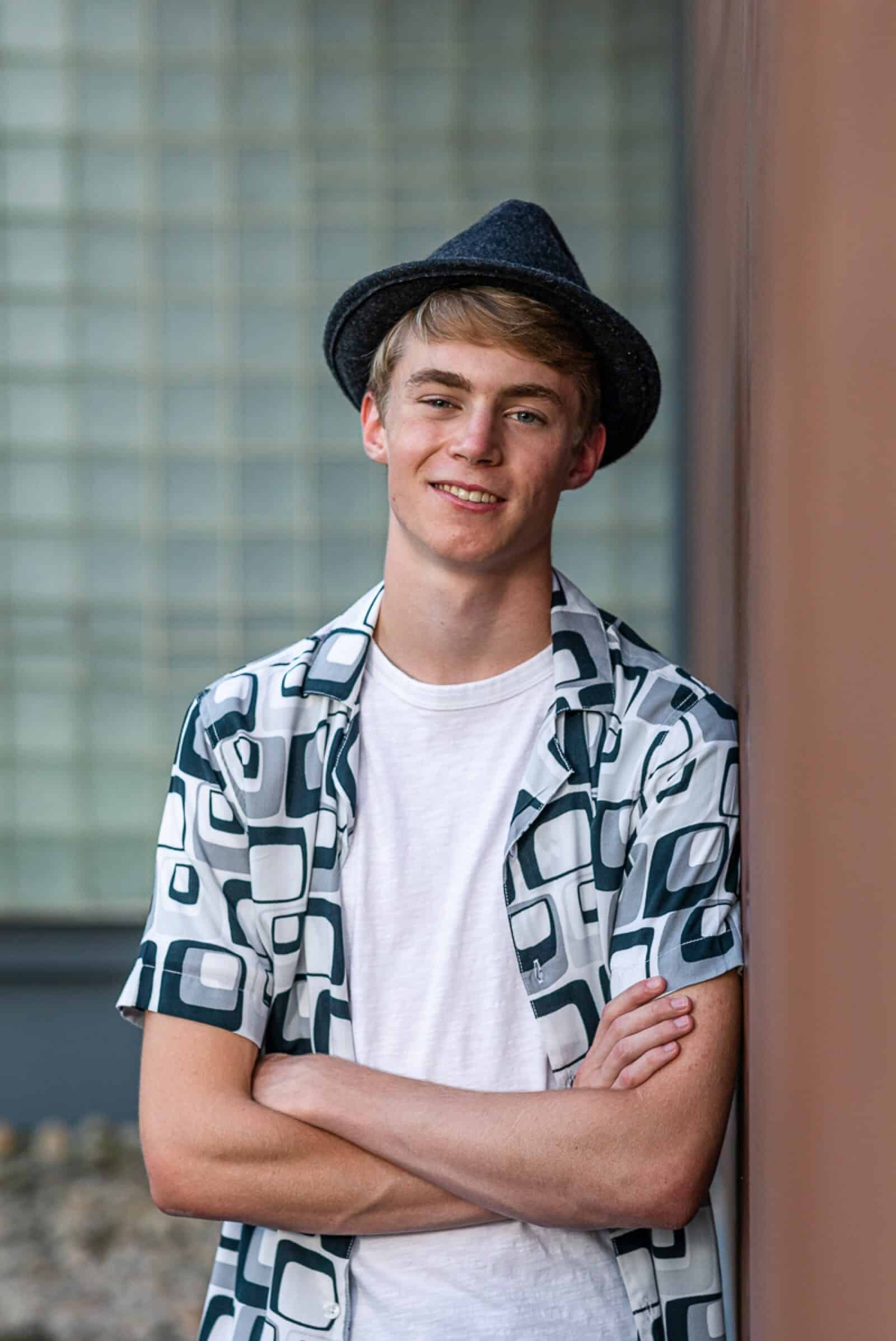 Senior boy with black fedora